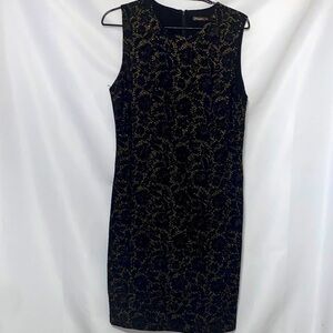 J. MCLAUGHLIN WO SIZE LARGE BLACK GOLD METALLIC CIRCLE DESIGN SHEATH DRESS CLEAN
